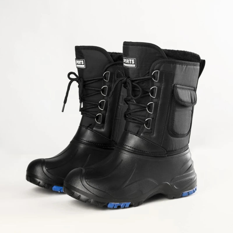 2024 autumn and winter warm men's fashionable snow boots for fishing and skiing, waterproof, simple and casual mid top shoes for