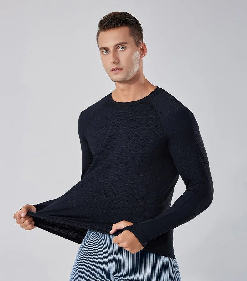 Men's Quick-Dry Breathable Long Sleeve T-Shirt Spring Autumn Thin Workout Top Outdoor Fitness Running Training Thumbhole Cuffs