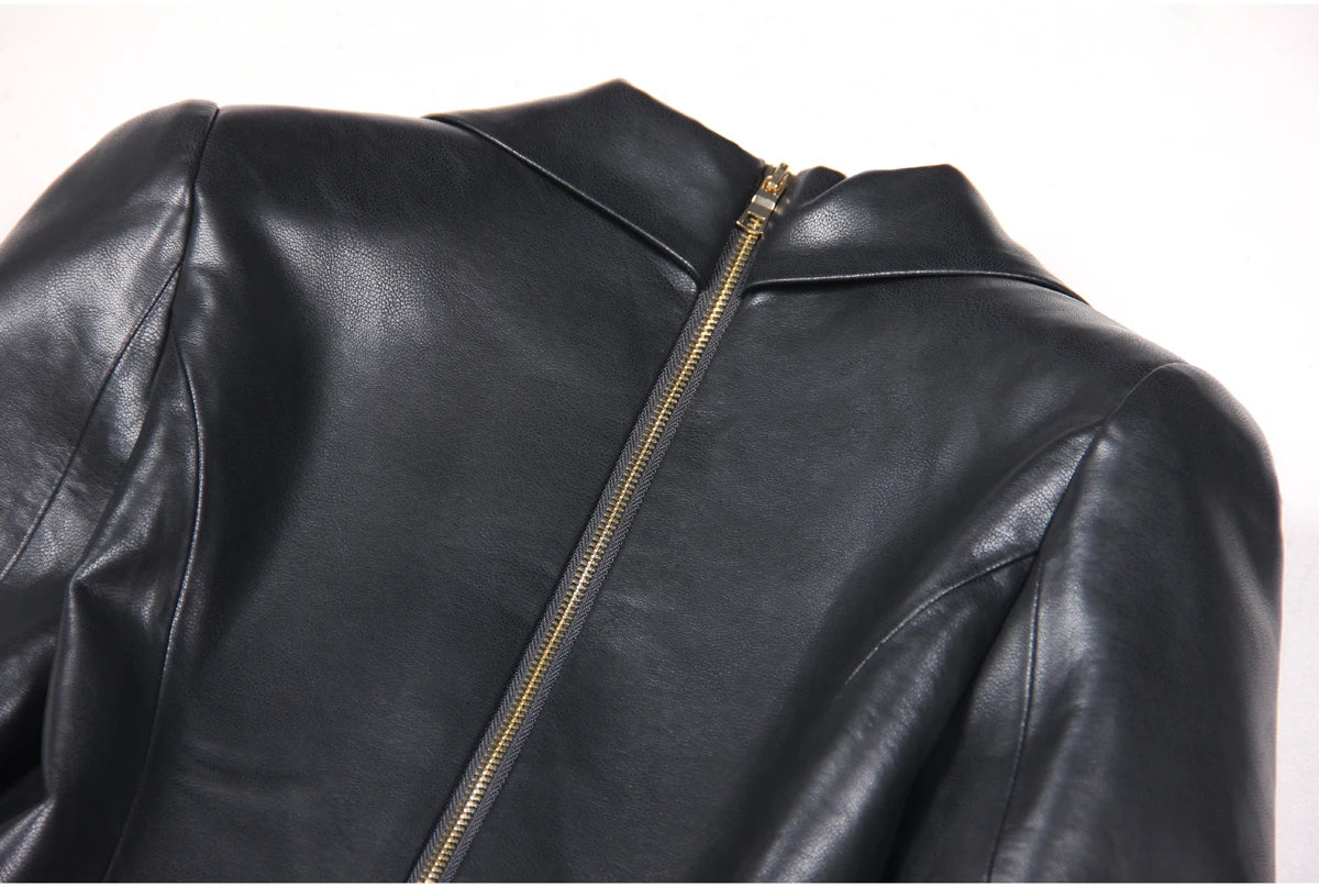 2024 Spring And Autumn New High-end Fashion, Simple Temperament, Slim Slim Skin, Women's Pu Leather Suit Skirt Dress