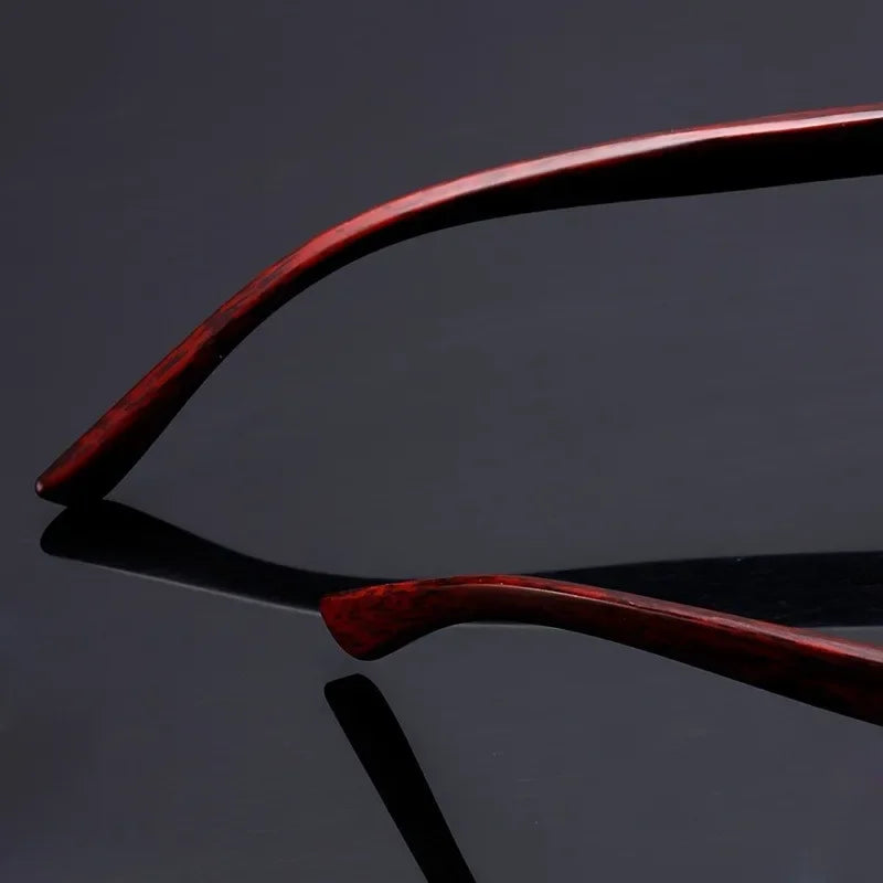 Women's Frameless Double Beam Fashion Sunglasses Golden Border Wood Grain Bracket for Male and Female Drivers Black Eyeglasses