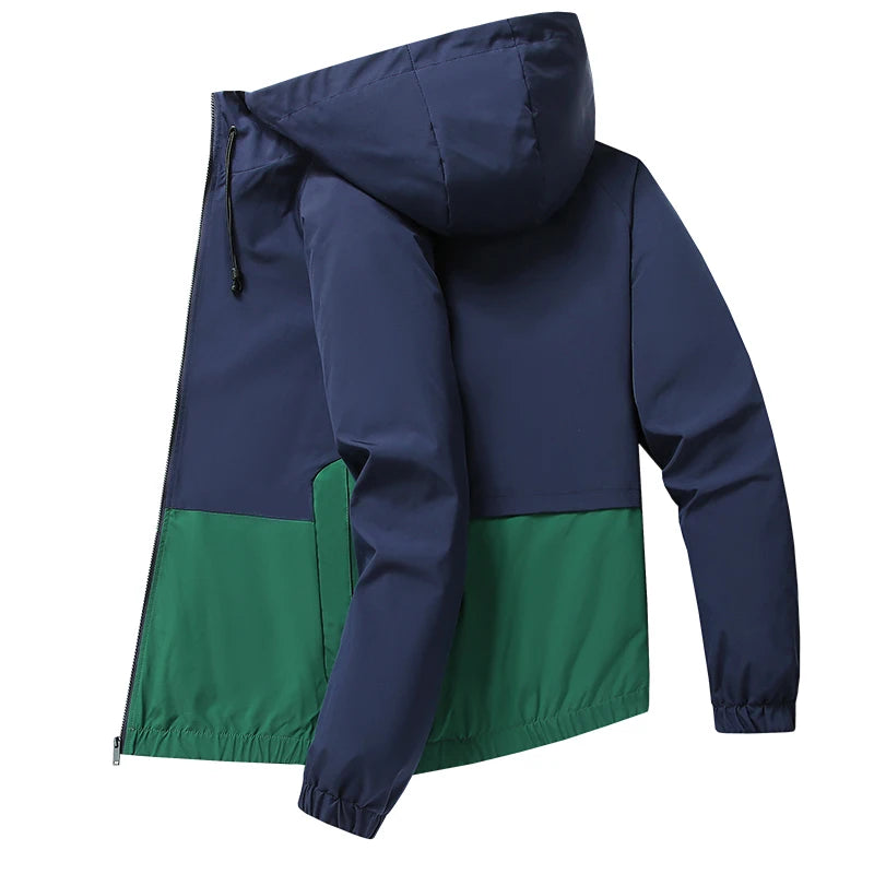 Casual Sports Jacket Men's 2025 Spring New Minimalist Splicing style Retro Windbreaker Male Trendy Loose Oversized Hooded Coat