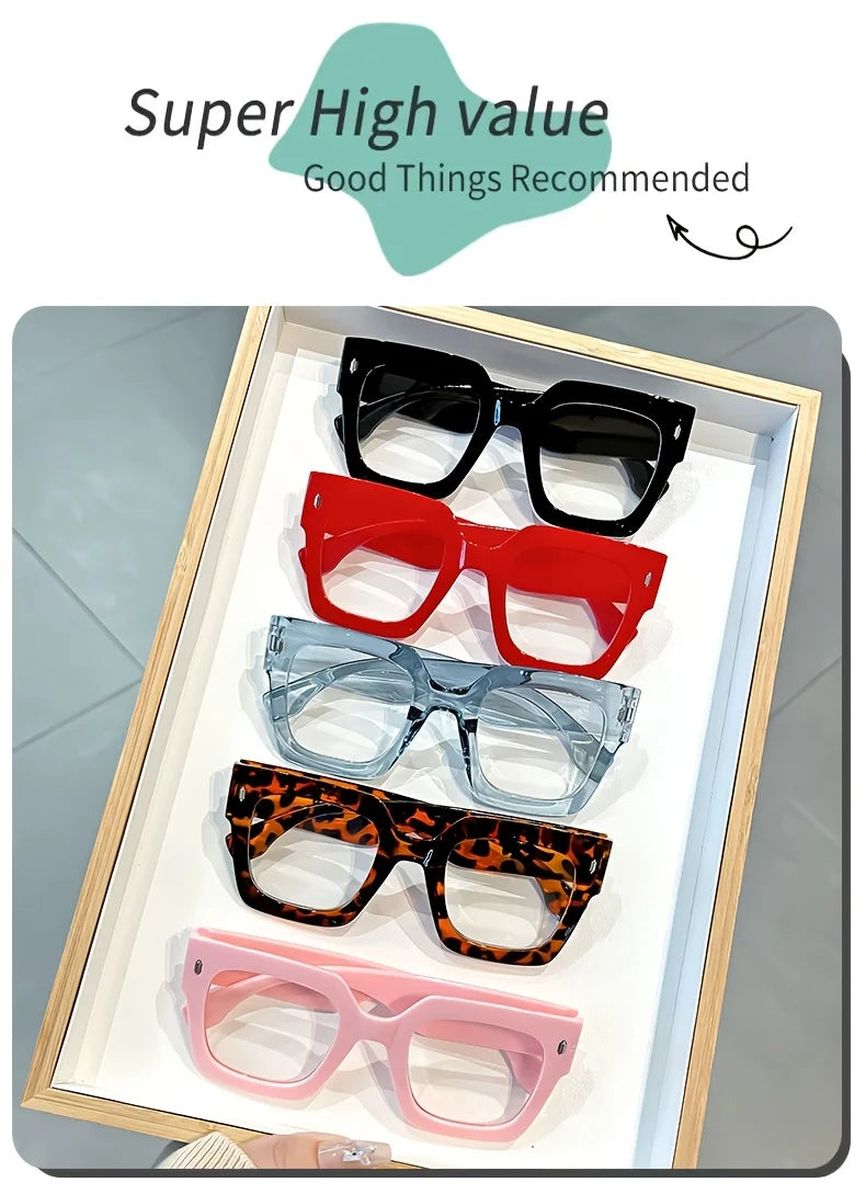 Vintage Glasses Square Full Rim Spectacles Unisex, Anti-Reflective Coating, Fashionable Transparent Lenses, Daily Wear Eyewear