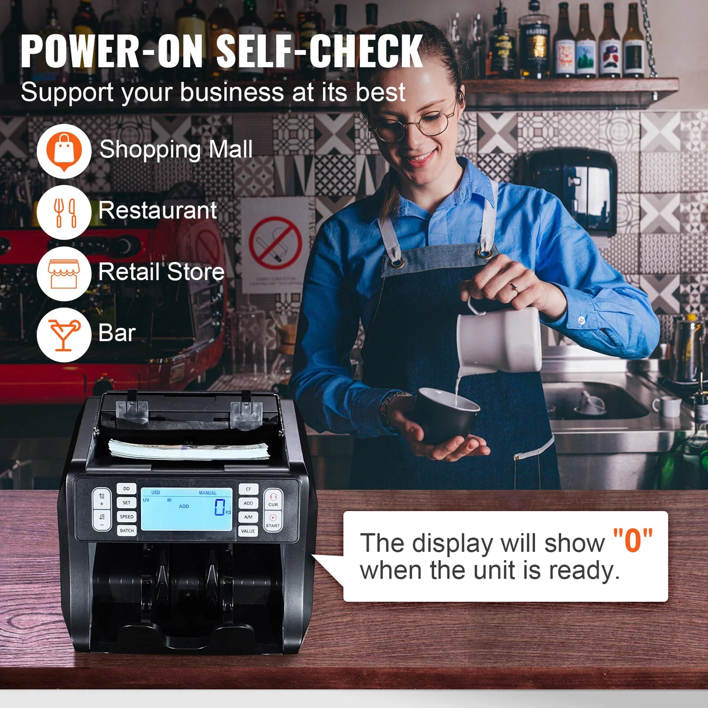 VEVOR 1200 Pcs/Min Money Counter Business Cash Register Bills Counterfeit Bill Detector by UV/MG/IR/DD Function for Bank Store