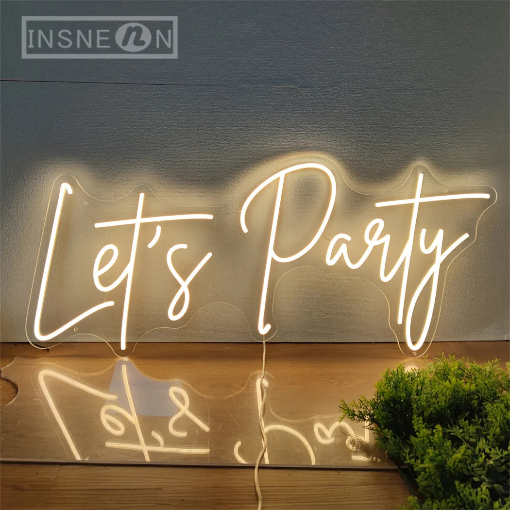 Lets Party Neon Sign LED Lights for Room Wall Wedding Birthday Bachelorette & Engagement Art Decoration New Year Christmas Decor