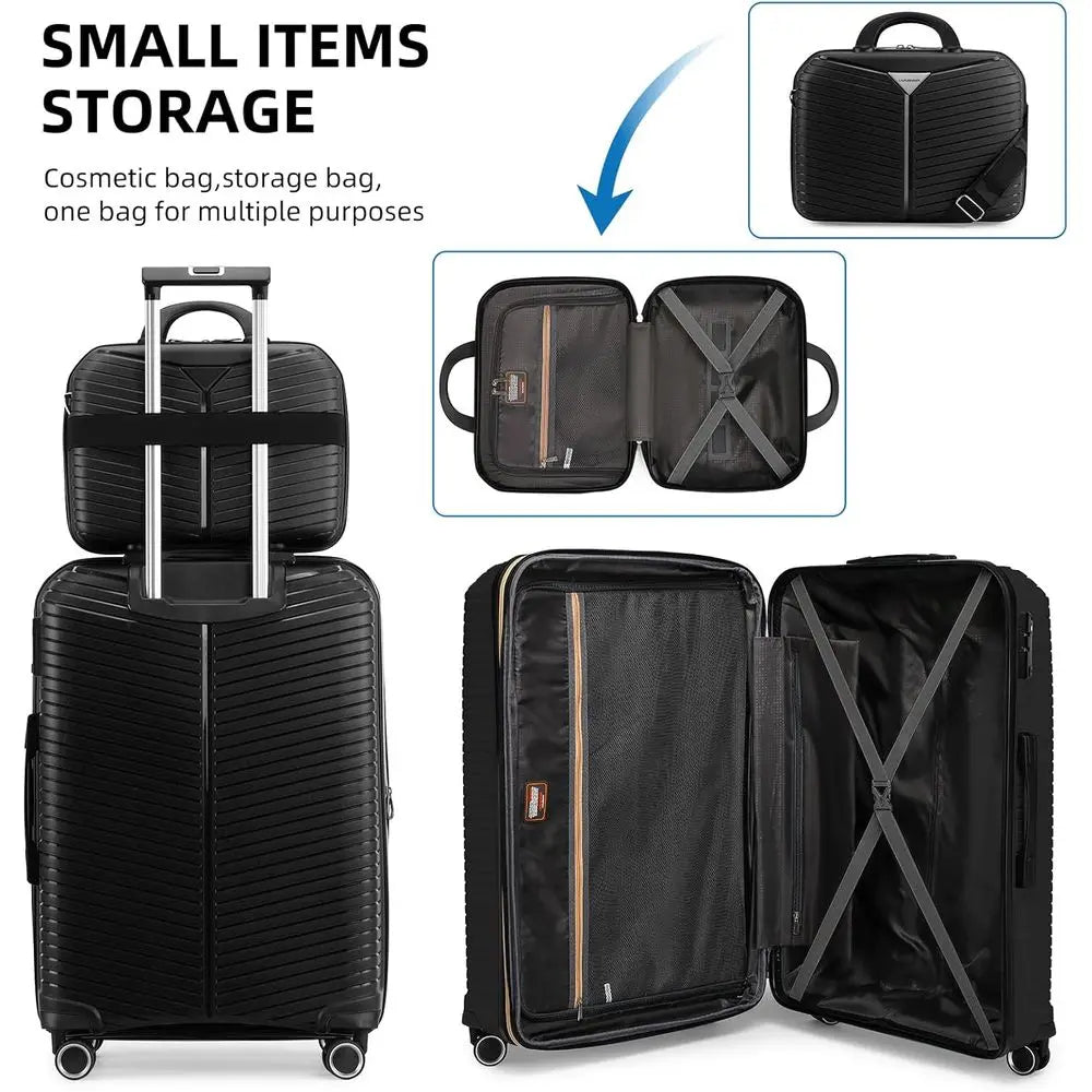 Expandable 5-Piece Spinner Suitcase Set, Durable Carry-On Luggage for Men and Women, Black