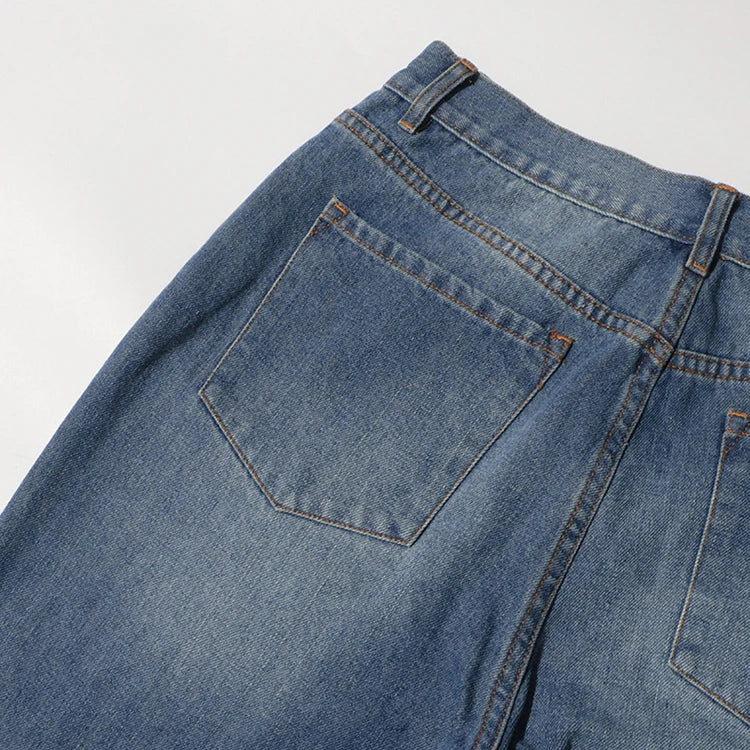 2025 Summer New Fashion Women's Jeans High Waist Straight Wide Leg Embroidery Heart Hollow Out Female Denim Pants