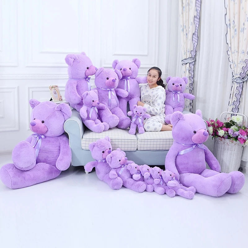 60-120cm New Giant Purple Bear Plush Toys Hug Figurine Ribbon Dolls Valentine's Day Birthday Gift for Girlfriend