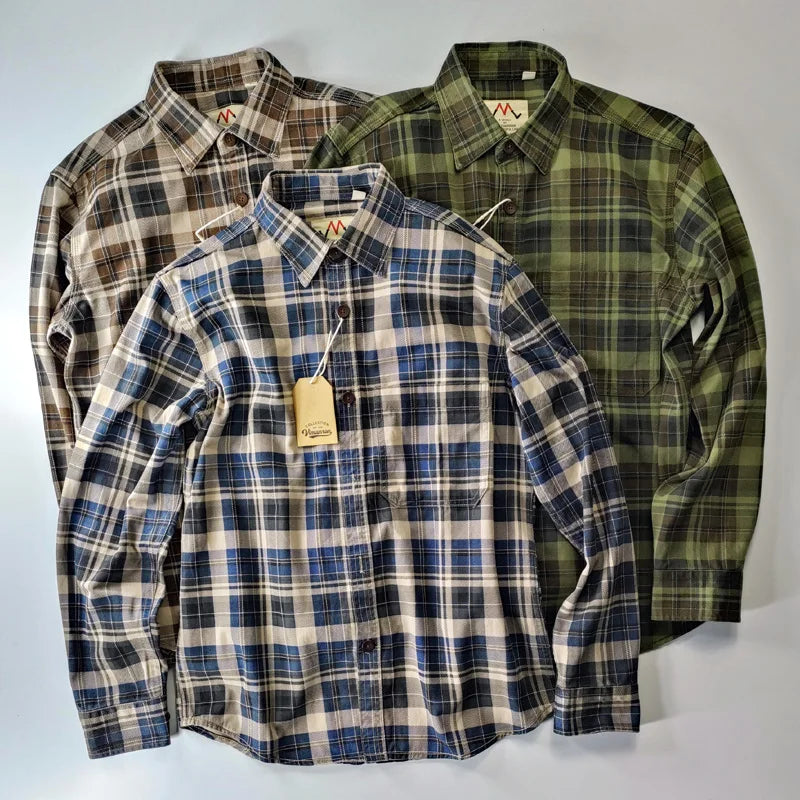 Spring and autumn new cotton washed male casual plaid shirt male thick long-sleeved shirt coat