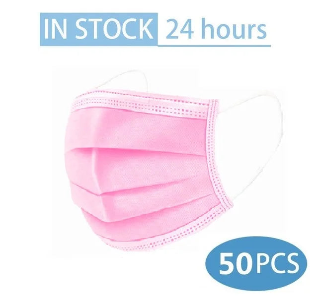 In Stock 10/50PCS Mask Disposable Face Mask Black Nonwove 3 Layers Mouth Mask Filter Anti Dust Breathable Protective Adult Masks
