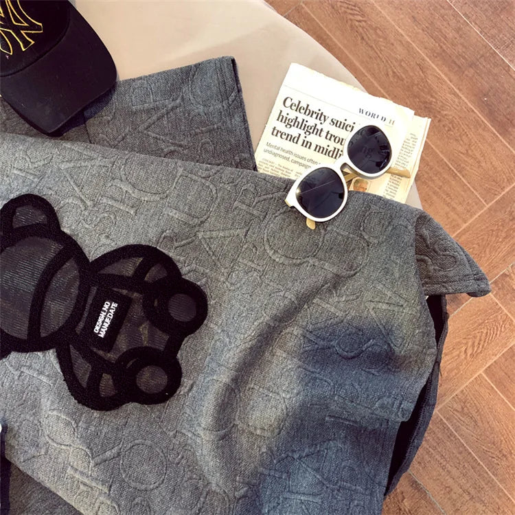 CGC Korean Fashion Women Oversized T-shirt Casual Bear Printing Short Sleeve Tees Summer Female Loose Tops Simple O-Neck T-shirt