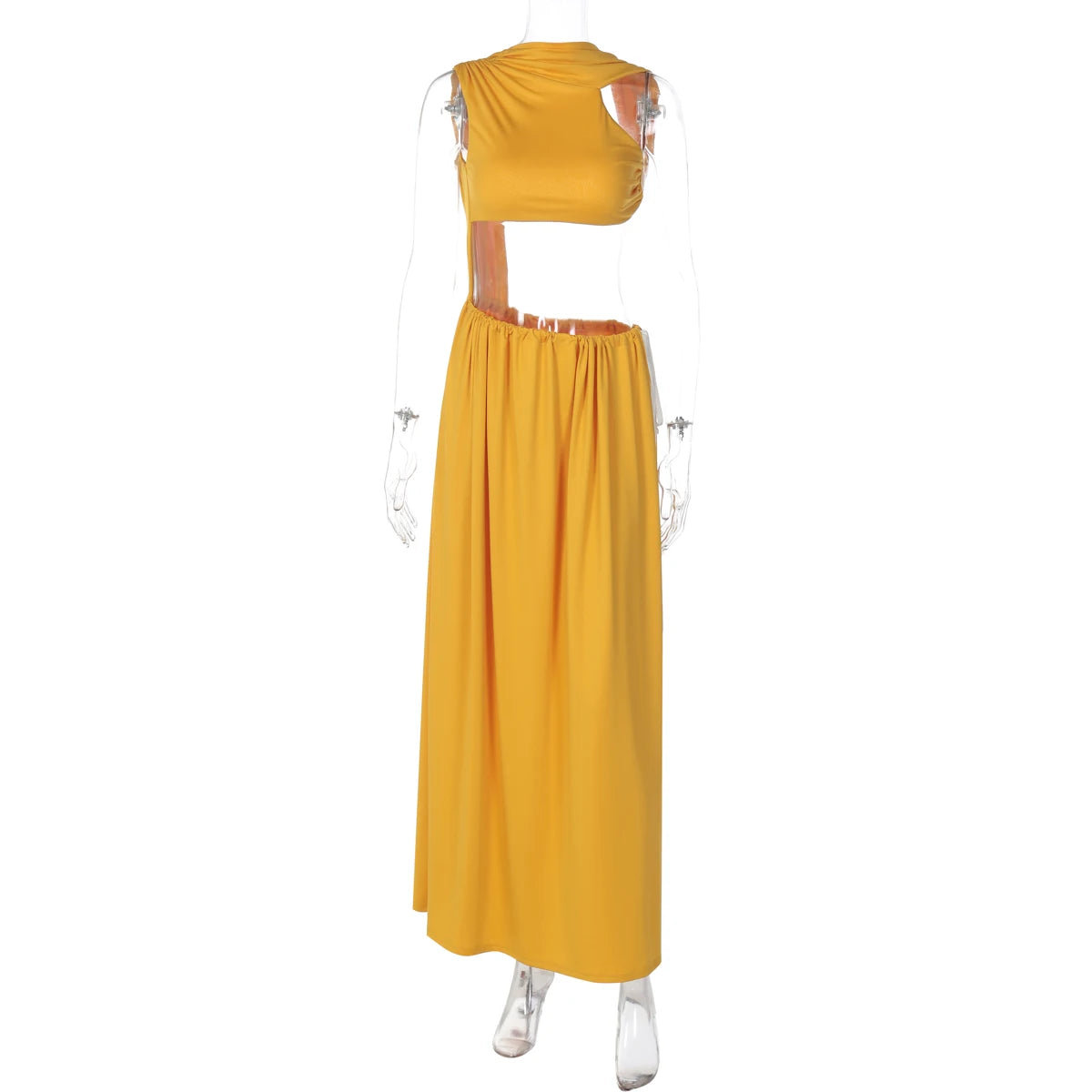 Dulzura 2025 Summer Solid O-Neck Backless Slim Lace Up Side Slit Long Dress Women'S Sexy Elegant Dress Party Club Street Clothes