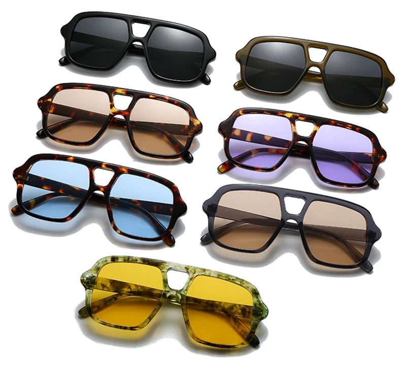 SO&EI Ins Popular Fashion Double Bridges Square Men Sunglasses Vintage Punk Yellow Blue Shades UV400 Men Trending Sun Glasses