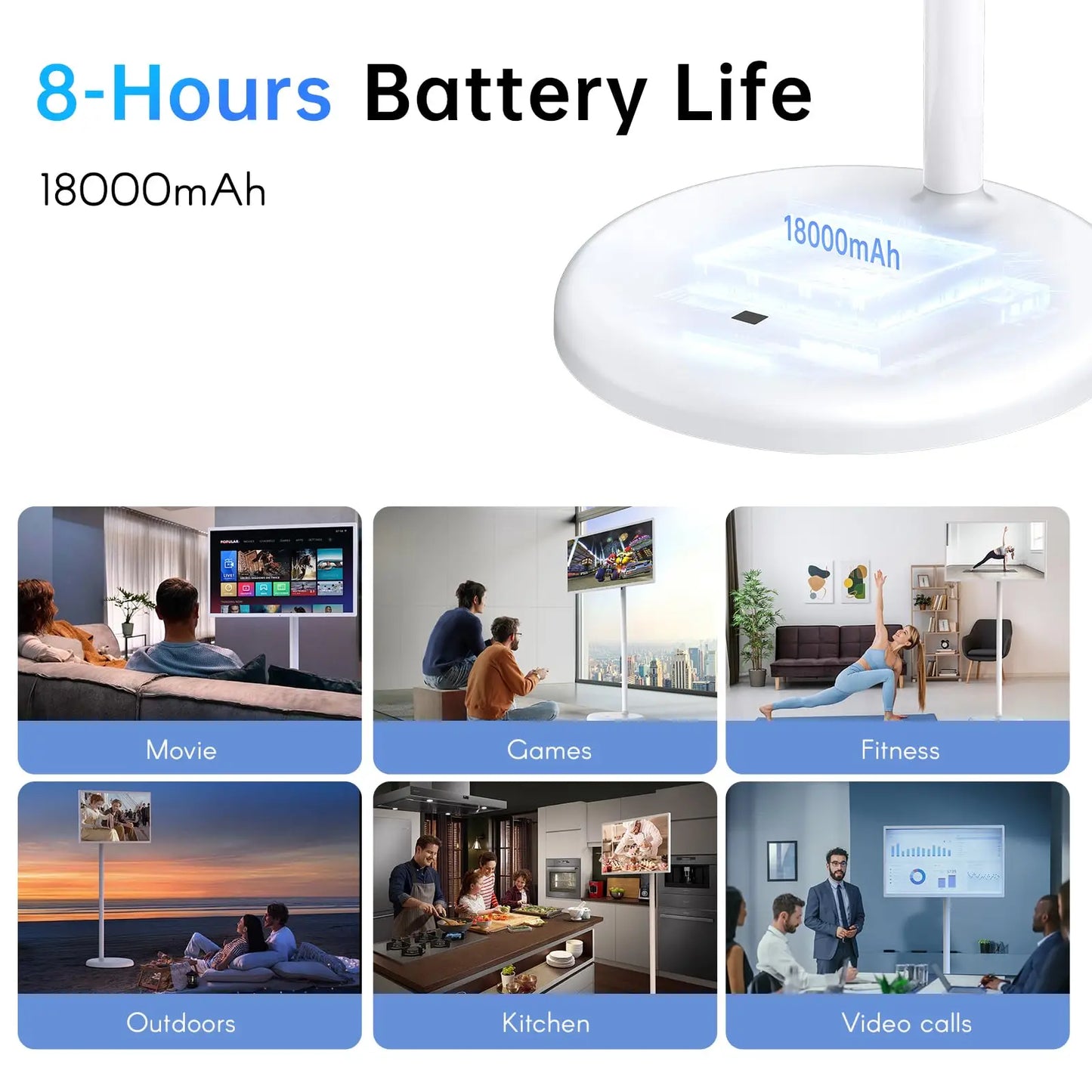 Portable TV 32 Inch Smart Touch, Rotating 2K LCD Screen with Built-in Cables, Android Operating System Stanbyme