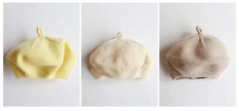 Candy Color Baby Beret Hat for Girls Autumn Winter Knitted Hat Sweet Infant Beanie Cap Fashion Kids Accessories 1-4 Years Old