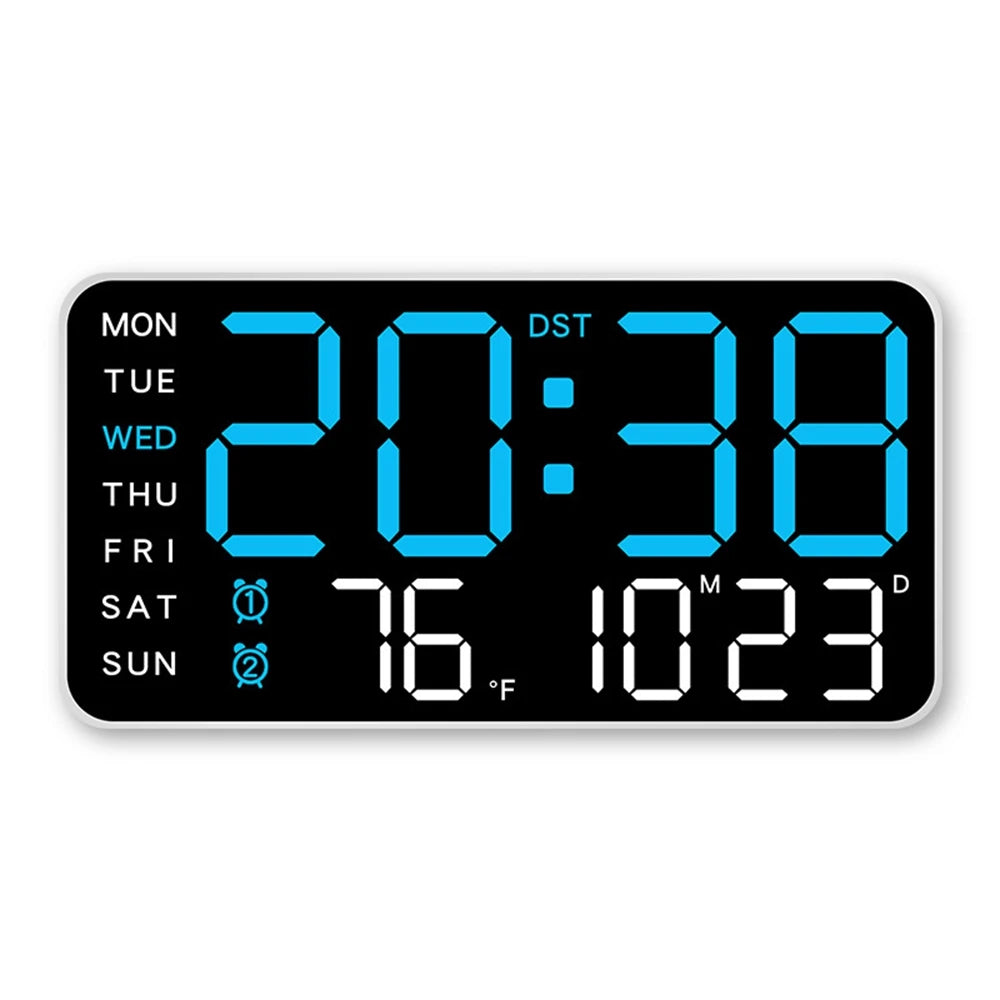 Large Digital Wall Clock Week Date Temperature Display Voice Control Table LED Alarm Clocks Brightness Adjustable 12/24H Clock