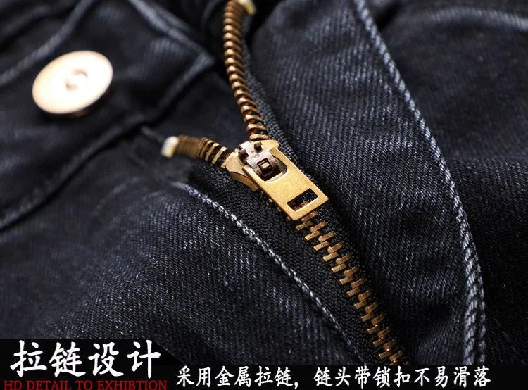 2024 Spring and Autumn New Fashion Trend Retro Ripped Small Foot Pants Men's Casual Slim Breathable Elastic High-Quality Jeans