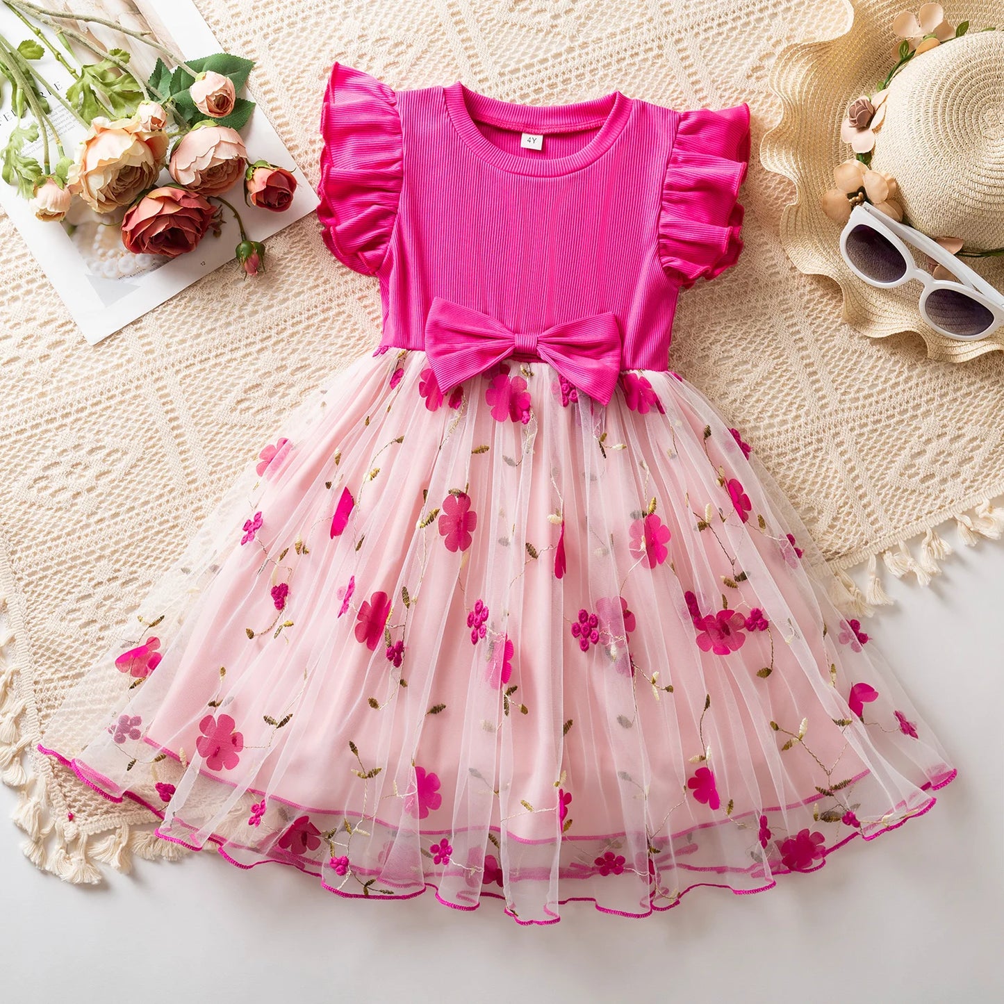 Girls Fairy Dress for 3-8 Yrs Birthday Party Princess Dress Flower Girl Dress for Wedding Embroidery Easter Dress for Girls Wear