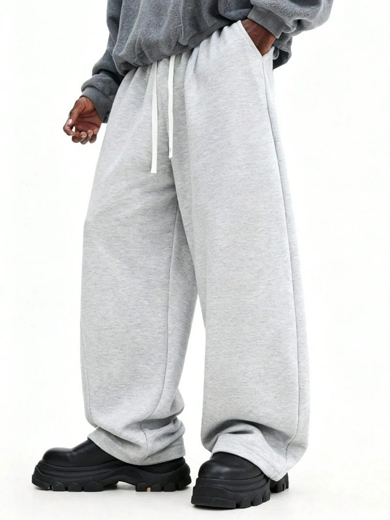 Relaxed Drawstring Sweatpants Heather Joggers Casual Lounge Pants Comfortable Elastic Waist Cotton Blend Bottoms, Men Grey