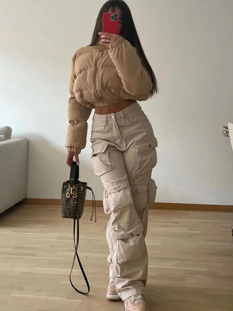 TARUXY Multiple Pockets Cargo Pants For Women Loose High Waist Fashion Sweatpants Women's Baggy Streetwear Pant Woman Trousers