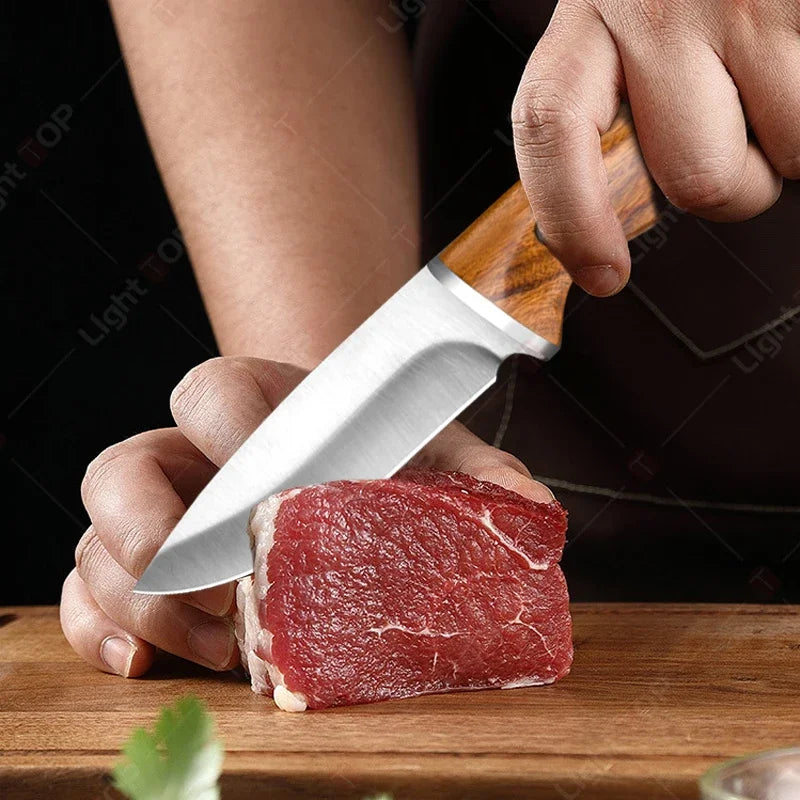 Kitchen Knife Supplies Forged Butcher Knife Fruit Slicing Bottle Opener Knife Multipurpose BBQ Cooking Chef Knife Wood Handle