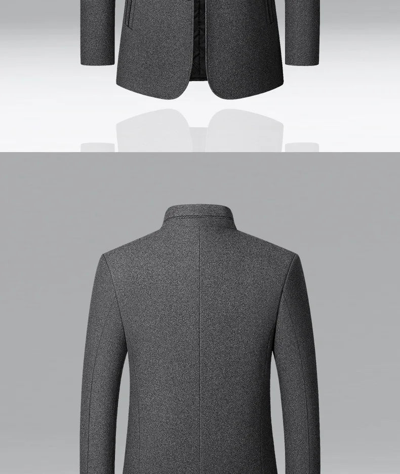 BROWON Brand Winter Coat Men Chinese Style Stand Collar Solid Coats for Men 2025 Autumn and Winter Business Casual Woolen Jacket