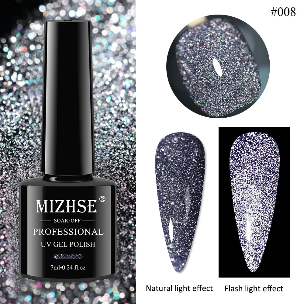 MIZHSE 7ML Reflective Top Coat Gel Nail Polish Shiny Glitter Vernis Semi Permanent Varnish Nail Gel Polish for Manicure Nail Art