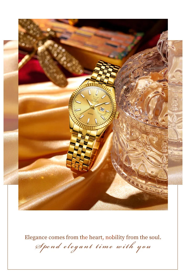 OLEVS 5593 Ladies Watches Original Luxury Quartz Wristwatch Stainless Steel Waterproof Luminous Day Date Watch Bracelet Set ﻿