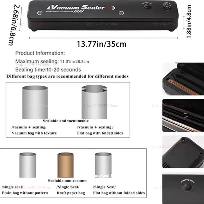Small Automatic Vacuum Sealing Machine Food Saver Compact Fully Automatic Plastic Sealing for Cooked Food and Food Preservation