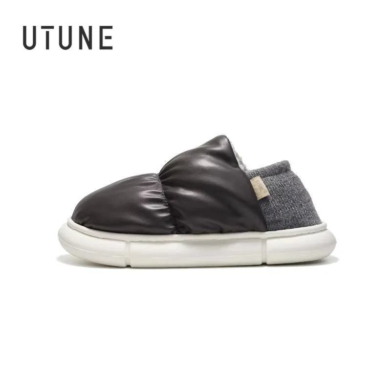 UTUNE Unisex Indoor Warm Plush Slippers Waterproof Lightweight Soft Sole Outdoor Cozy Down Cotton Shoes 2025 Winter New Non-Slip
