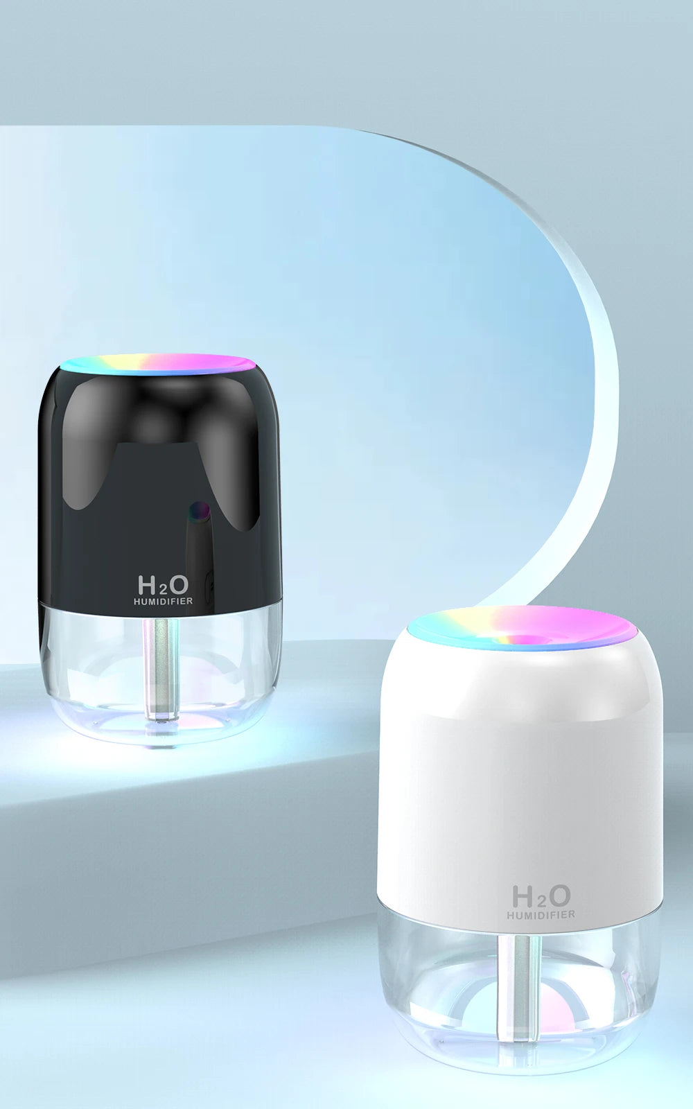 Colorful Cool Mist Mini Humidifier 300ml USB Personal Desktop Humidifiers for Car Office Home Travel, Auto Shut-Off 2 Mist Modes