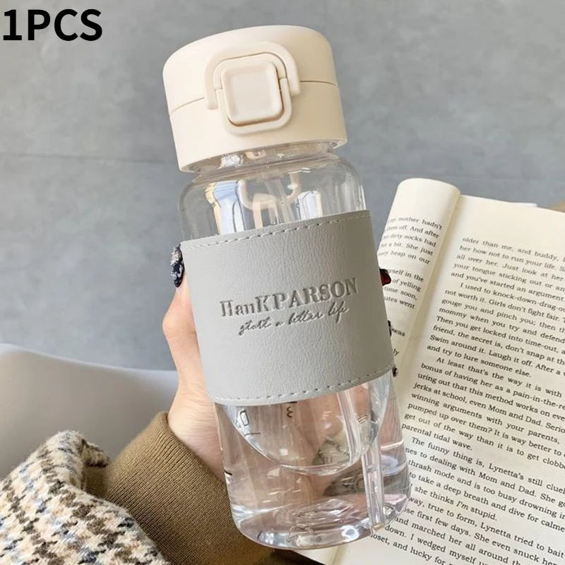 500ML Portable Water Bottle with Straw, Cute Leak-Proof Plastic Milk Cup Coffee Mug Tea Juice Cup Festive Christmas Casual Style