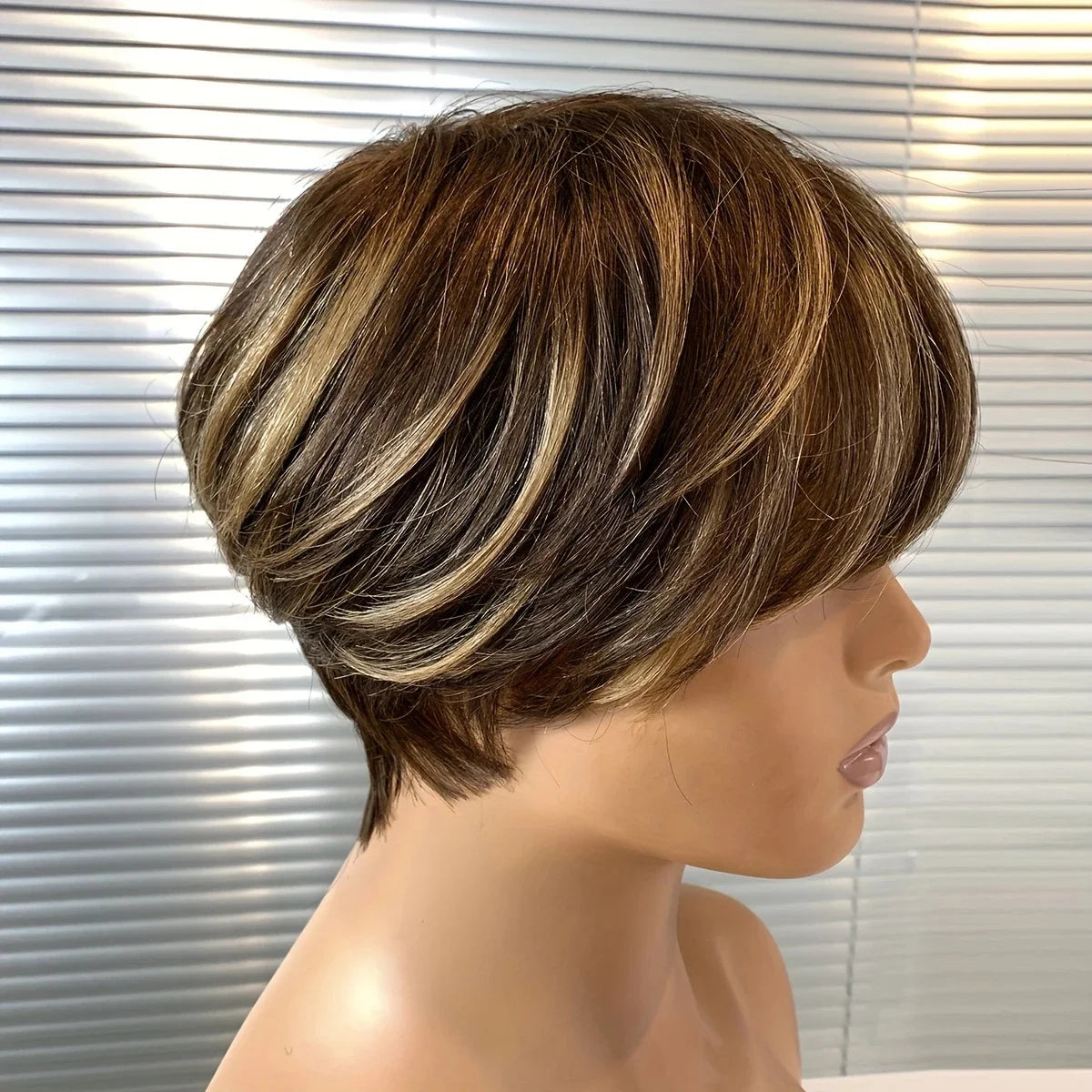 Pixie Cut Wig with Bangs 100% Brazilian Remy Human Hair Natural Black Short Bob Style Full Machine - Made wig