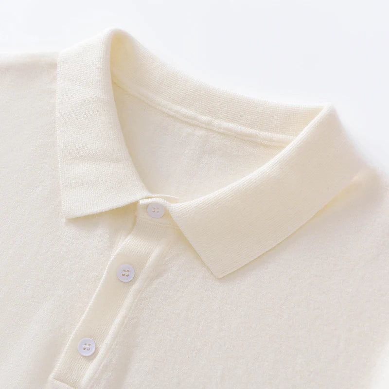 2025 Classic Polo Neck T-Shirt Pullover Men Knitwear Wool Lyocell Blend Sweater Short Sleeved Cool High-Quality Clothing Tops