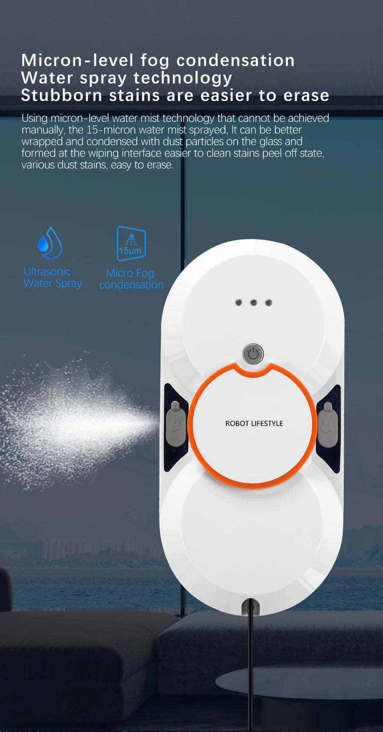 Robotic Window Cleaner Washing Windows Robot with Spray ,Two Water Tank,Spin Mop,5600Pa,Remote control, Home Robot Washer Glass