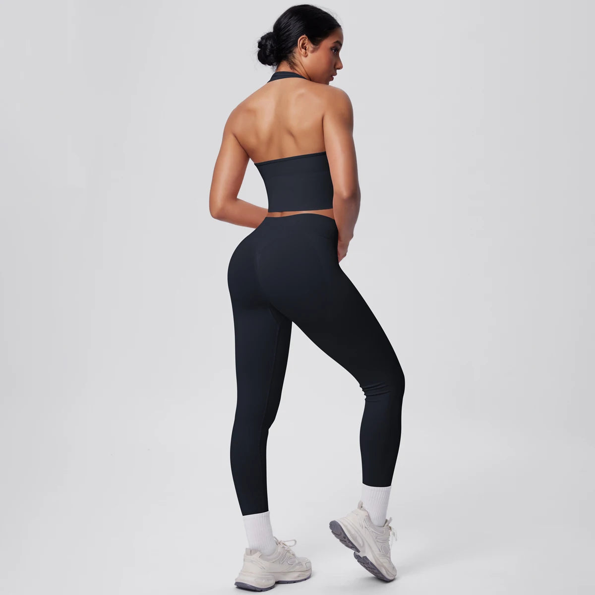 Solid Color Backless Breathable 2pieces Set for Woman High Strength Training Yoga Set Hanging Neck Bra Gym Push Up Fitness Pants