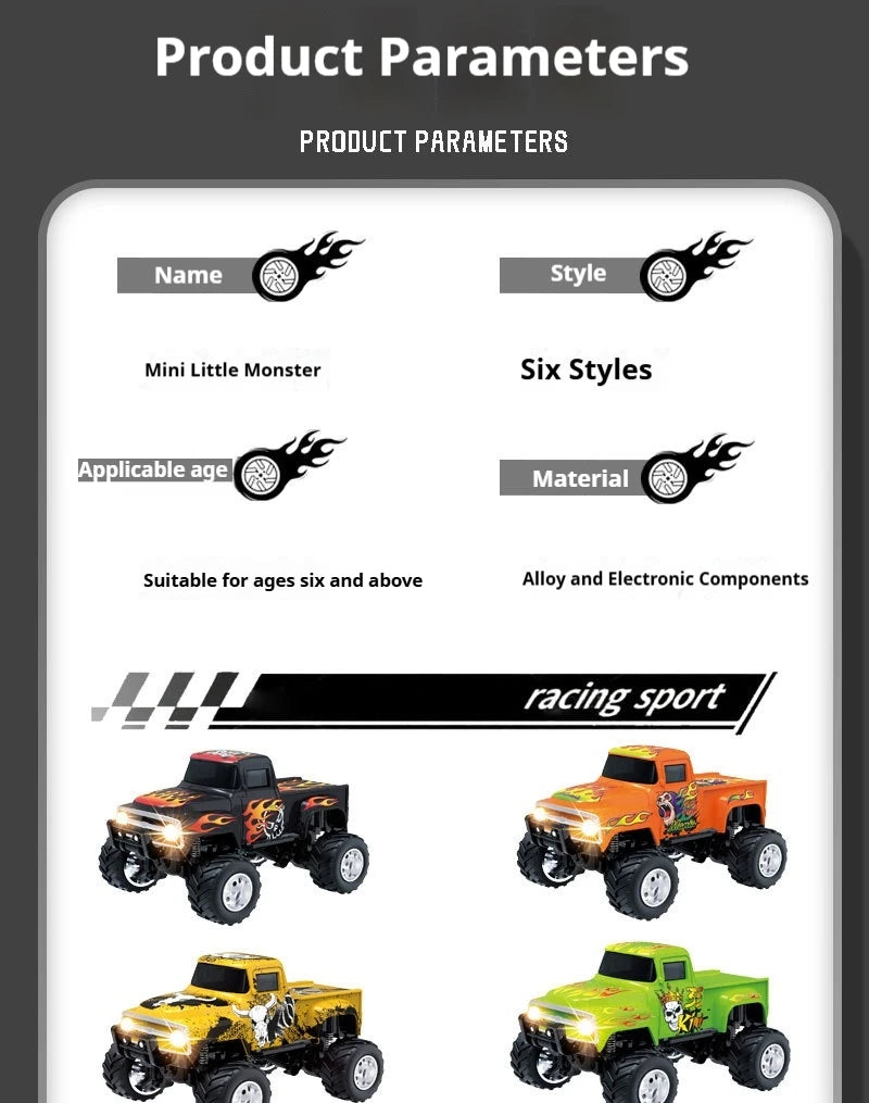 Little Monster 1/64 Rc Car Mini 2.4Ghz Remote Control Cars with Cool Spray Painting Pattern Rc Off-road Vehicle Boy’s Toys Gifts