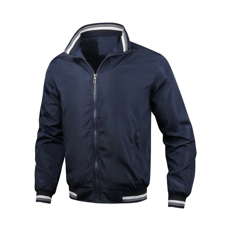 Men's casual sports spring and fall zipper baseball side seam pocket casual jackets without hooded daily