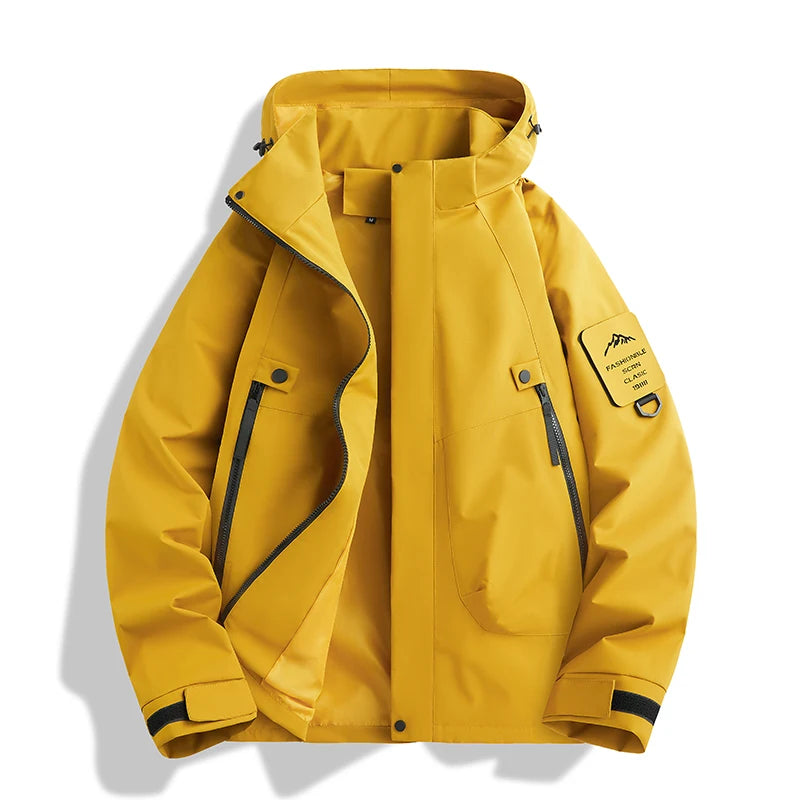 New Outdoor Waterproof Hooded Jacket Unisex Spring Autumn Loose Thin Workwear Windproof Coat for Men's Hiking Camping Activities