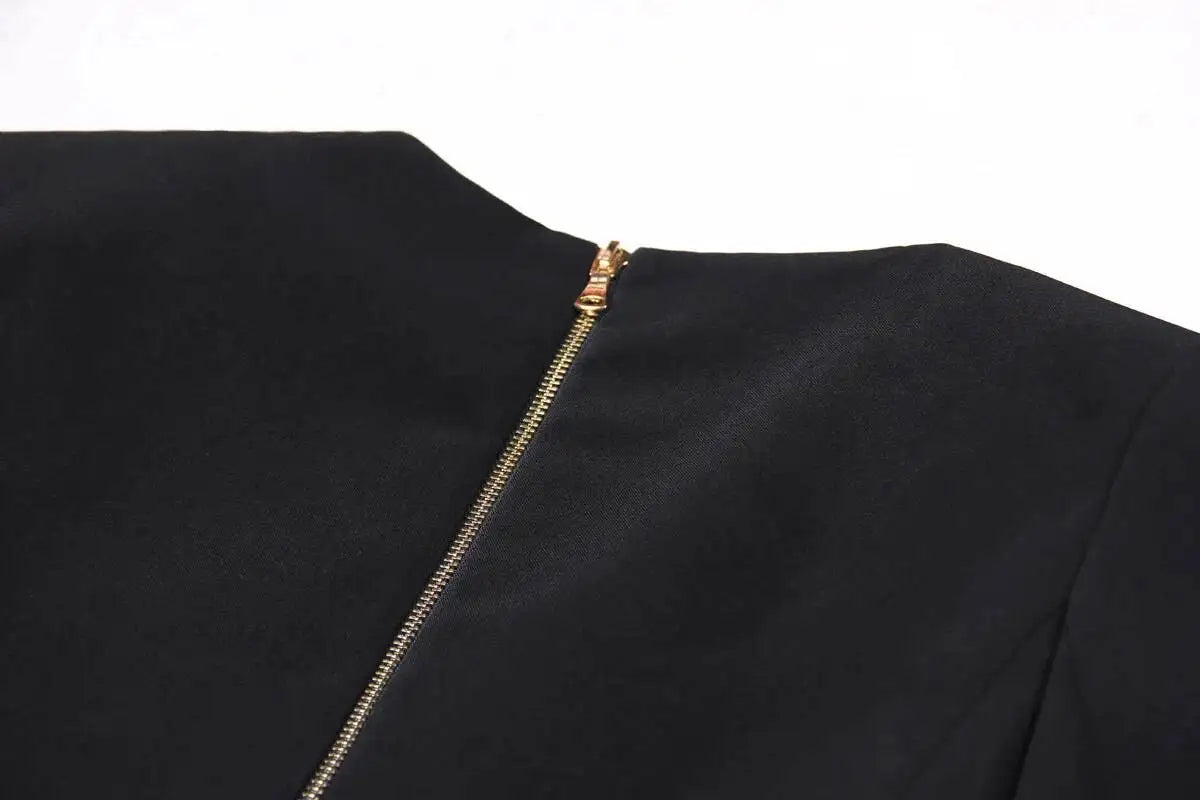 LGRQ 2026 Spring Fashion Women Clothes Notched Collar Full Sleeves Metal Single Button Slim High Waist Blazer Office Lady