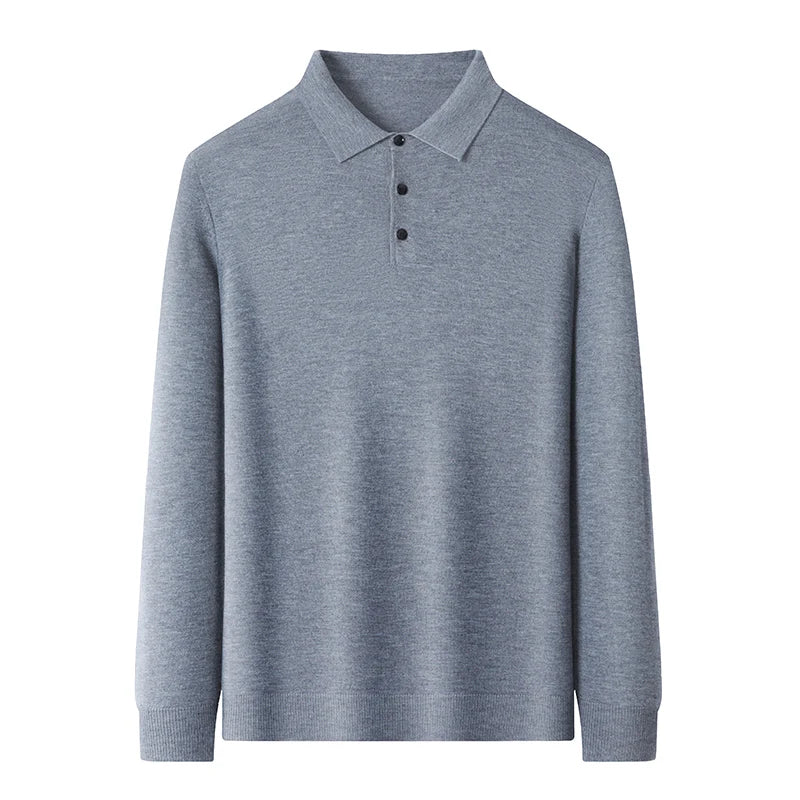 Men's Fine Wool Sweater Polo Collar Pullover Spring Autumn New Cashmere Knitwear Smart Casual Loose Men's Shirts Warm Soft Tops