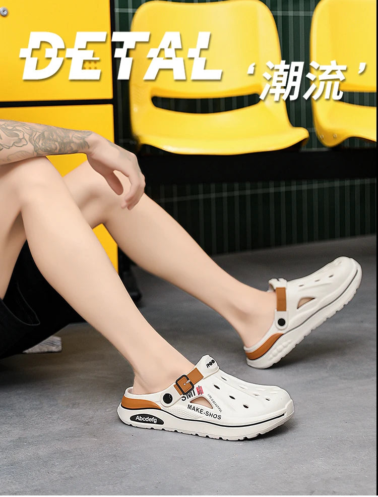 Summer Men Clogs Non-slip Thick-soled Casual Shoes Outerwear Beach Soft-soled Baotou Slippers Men's Slippers Sandals