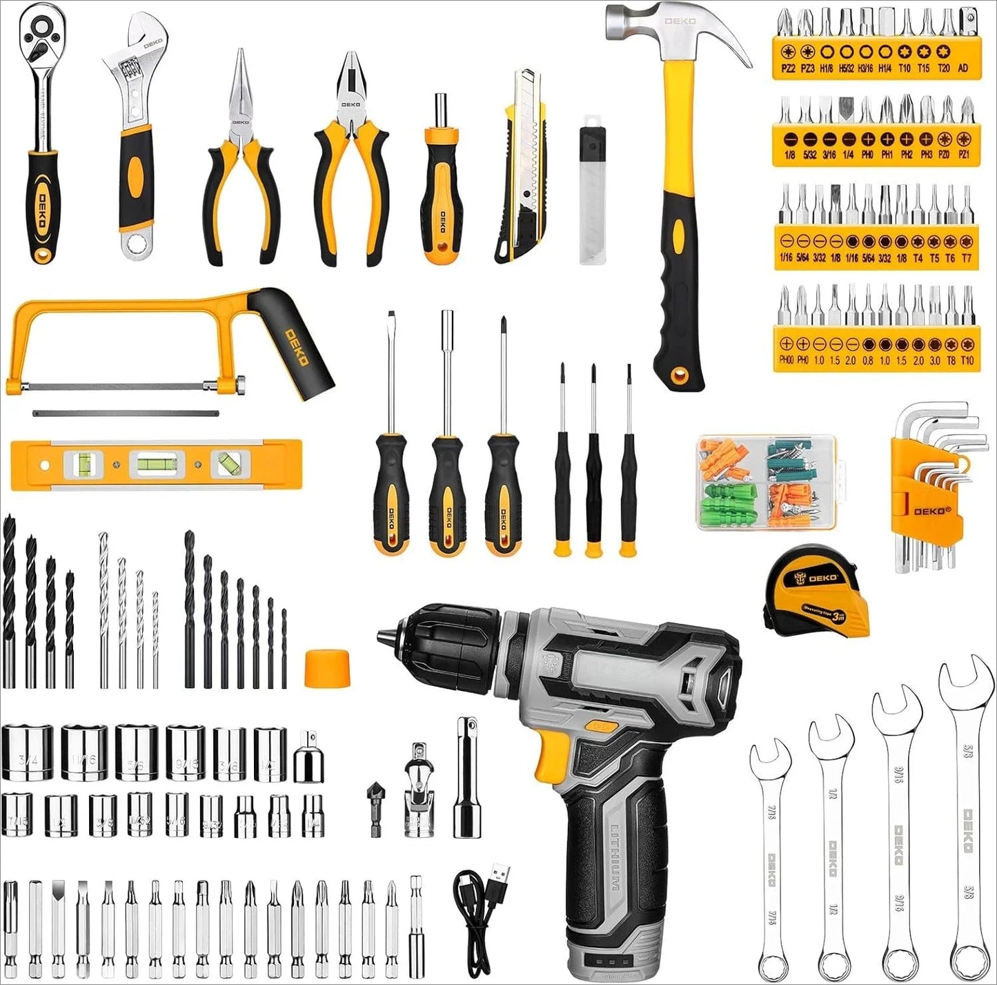 Tool Kit Box Drill Set：Home Mechanic Toolbox with 12V Power Cordless Drill Hand Repair Tools Sets Combo Kits Storage Drawer