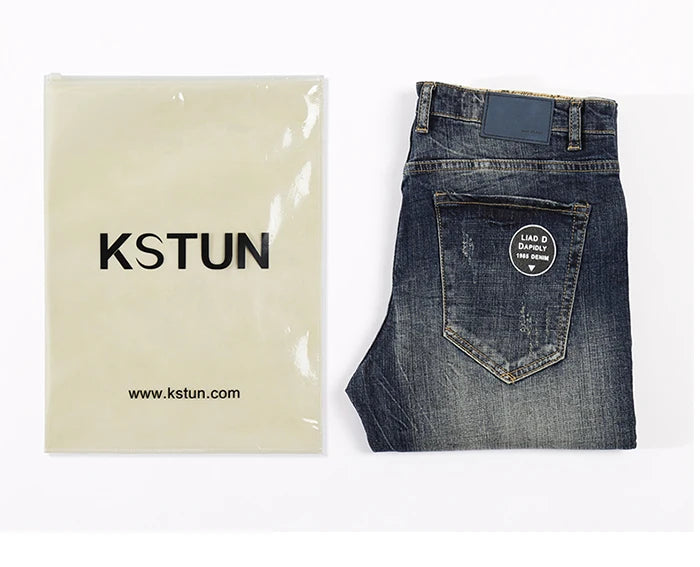KSTUN Jeans Men New Arrivals Autumn Winter Direct Straight Retro Blue Stretch Vintage Casaul Streetwear Moto Biker Jeans Size 40