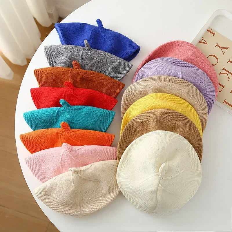 Candy Color Baby Beret Hat for Girls Autumn Winter Knitted Hat Sweet Infant Beanie Cap Fashion Kids Accessories 1-4 Years Old