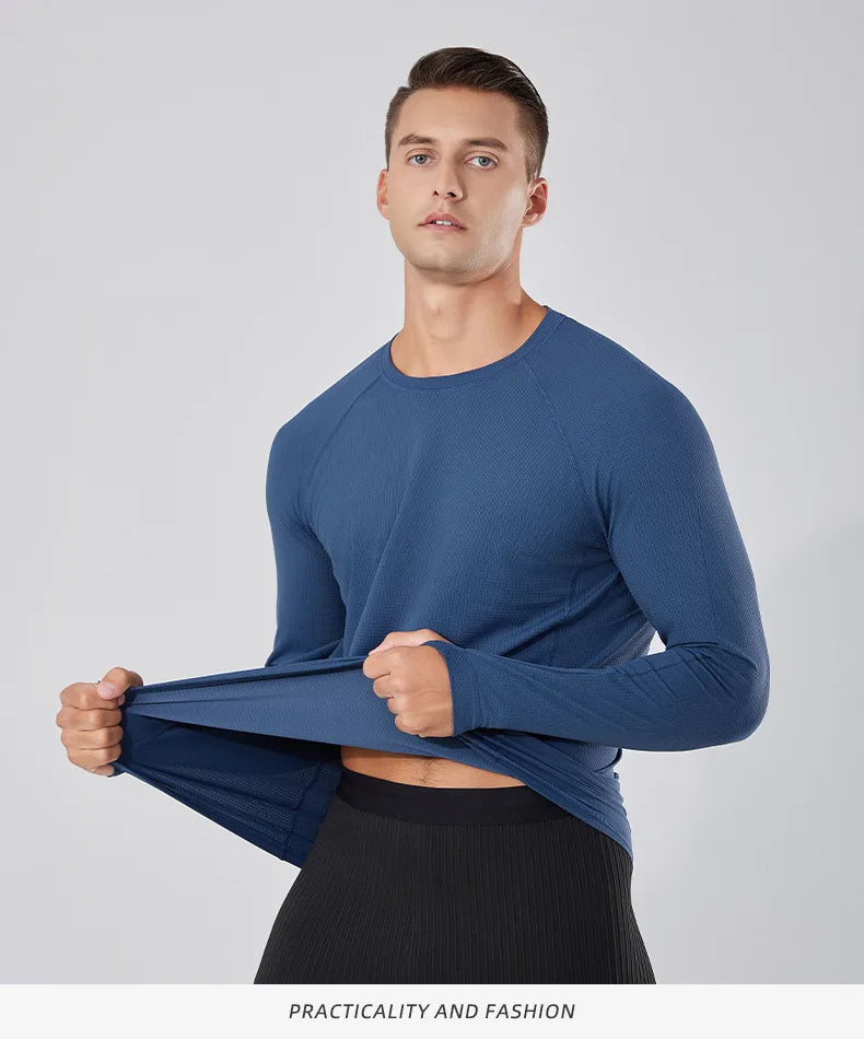 Men's Quick-Dry Breathable Long Sleeve T-Shirt Spring Autumn Thin Workout Top Outdoor Fitness Running Training Thumbhole Cuffs