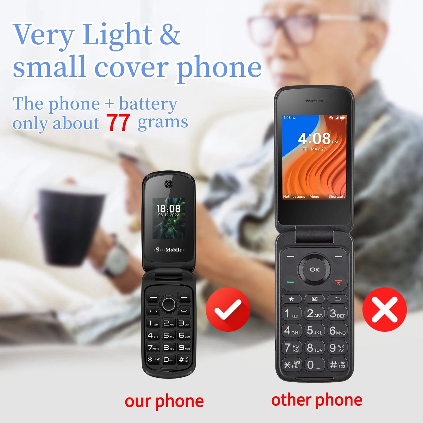 Mini Flip Plastic Mobile Phone Large Silicon Button Camera Speed Dial FM Radio Whatsapp Game Low Price Cover Cellphone Two Sims