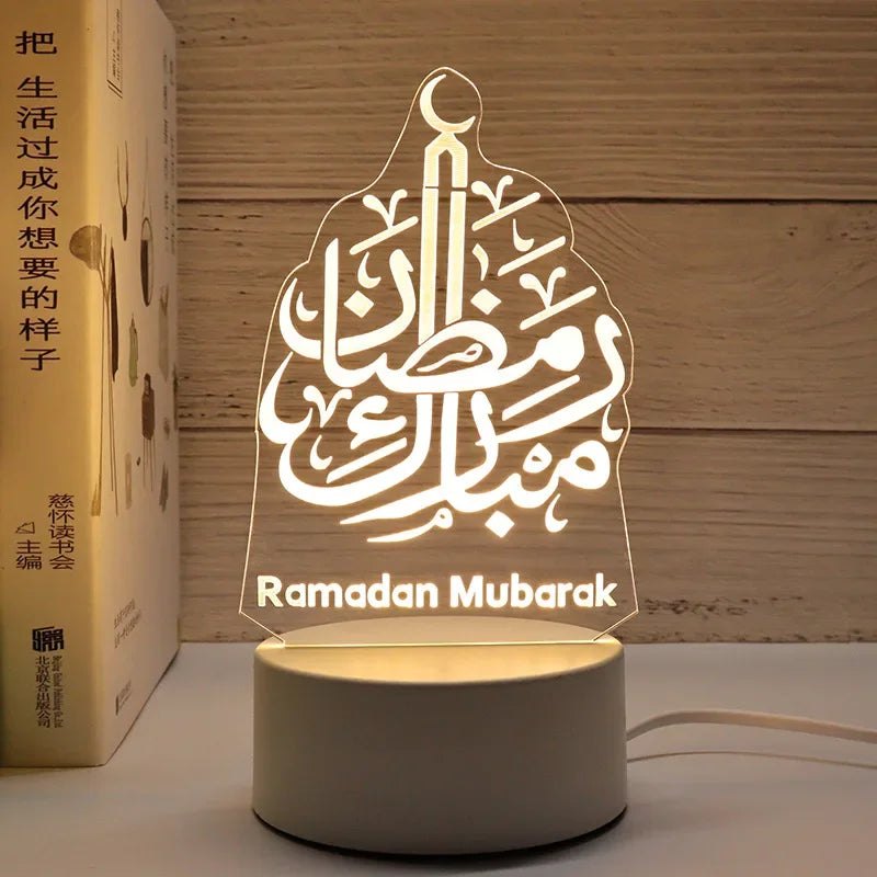 3D Moon Castle Acrylic LED Night Light Eid Mubarak Festival Ornaments Islamic Muslim Party Supplies 2025 Ramadan Home Decoration