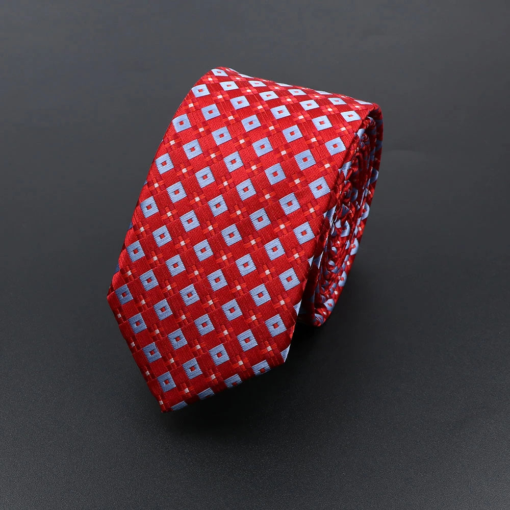 Mens 5cm Slim Tie Striped Plaid Red Black Narrow Necktie For Wedding Party Business Men Formal Suit Shirt Cravats Accessory Gift