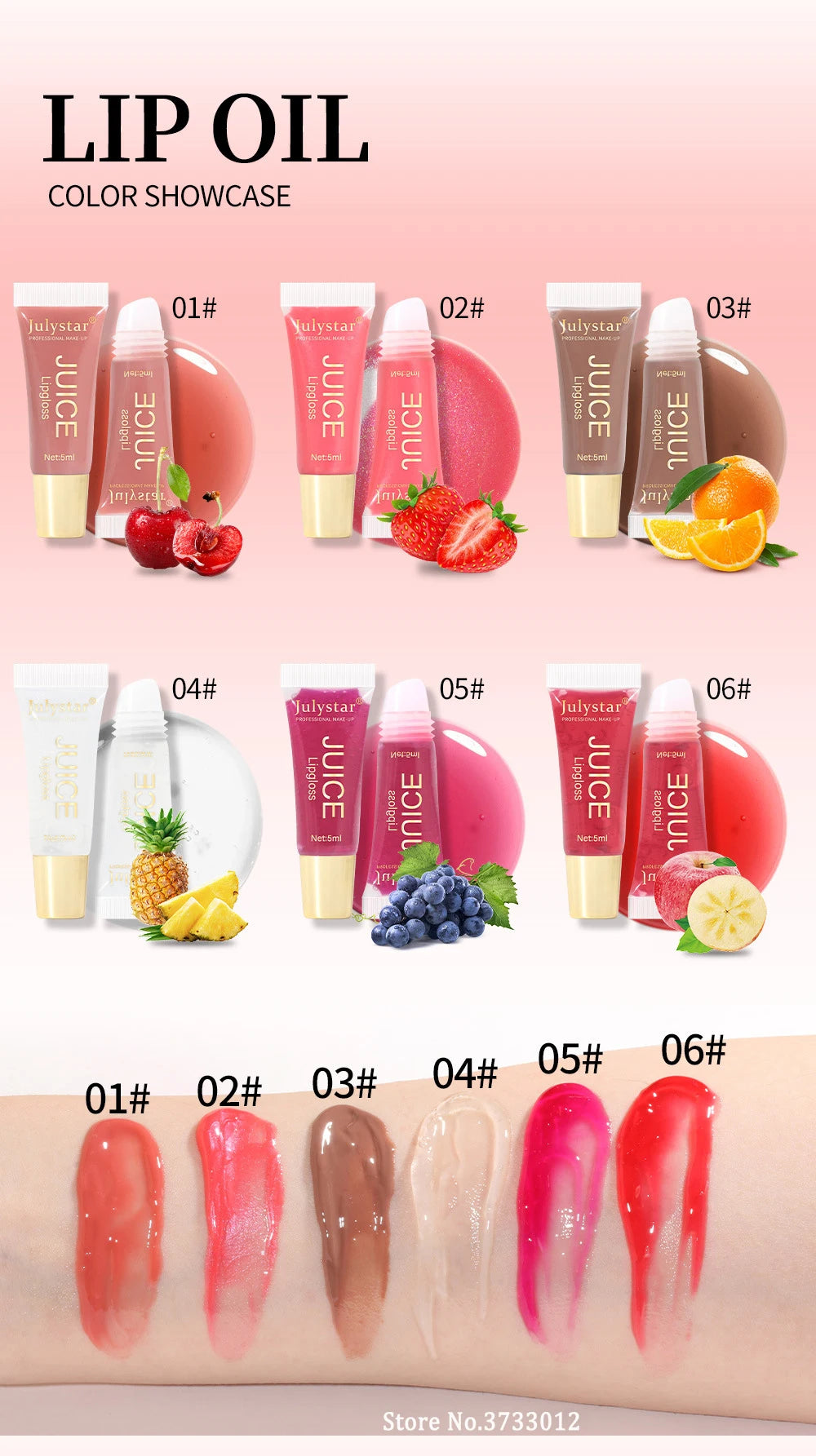 Glitter Plumping Lip Gloss Jelly Strawberry Moisturizer Fruit Lip Oil Transparent Fullness Lip Tint Gel Soft Tube Makeup LipCare