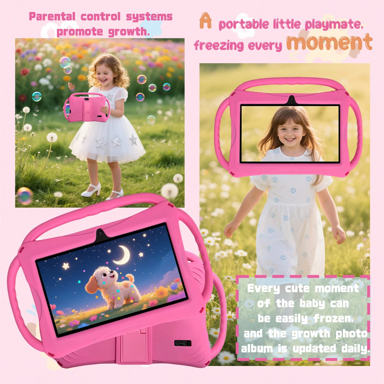Kids Tablet 7 inch, Children Tablet with Parent Control,dual cameras, children's gifts for Christmas and birthday.Pink/Blue